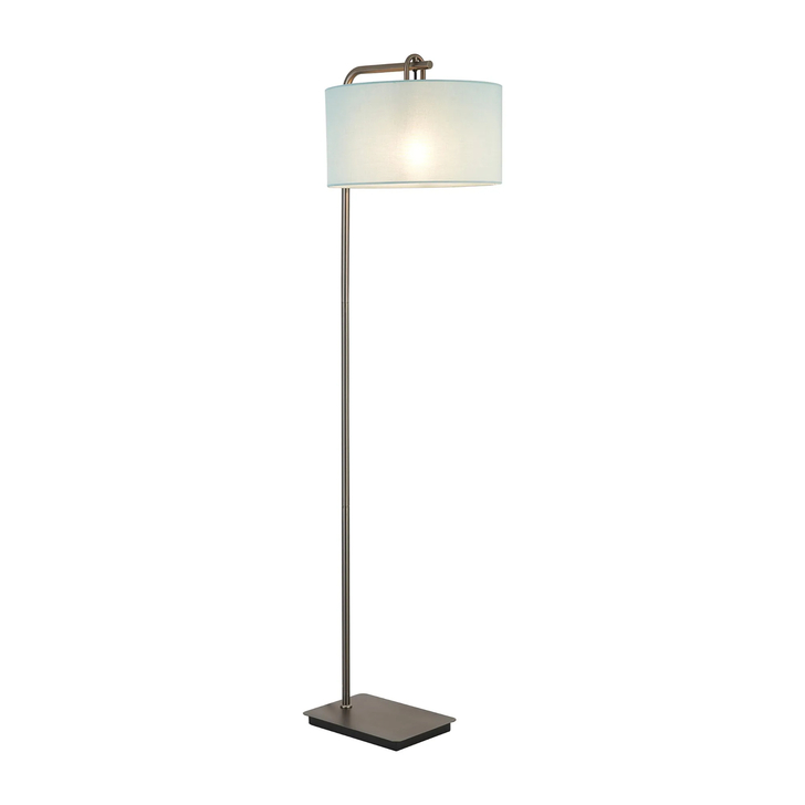 Idolite Camille Floor Lamp, 1 Light E27, Antique SIlver/Matt Black/Duck Egg 40x22cm Linen Shade