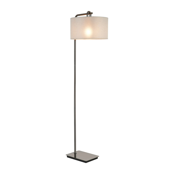 Idolite Camille Floor Lamp, 1 Light E27, Black Chrome/Matt Black/Cement 40x22cm Linen Shade