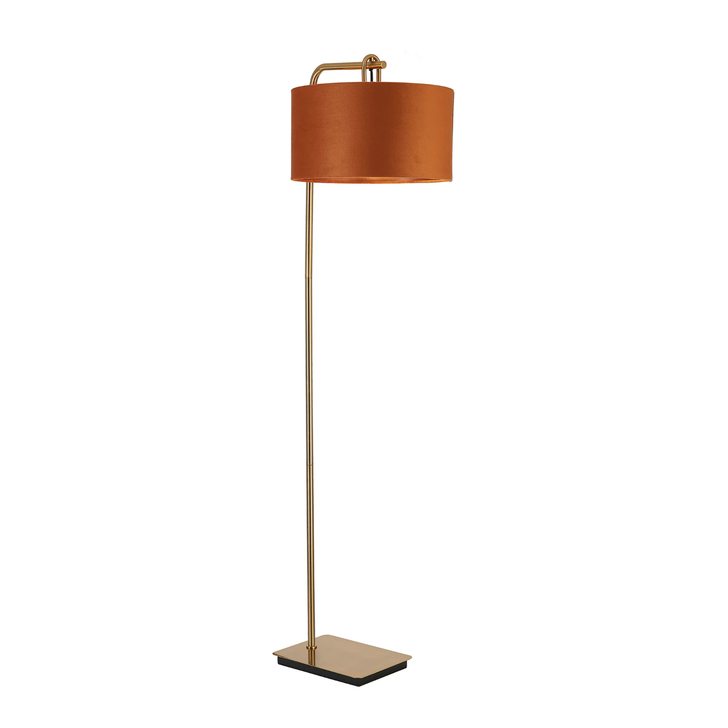 Idolite Camille Floor Lamp, 1 Light E27, Brass Gold/Matt Black/Burnt Orange/Copper 40x22cm Velvet Shade