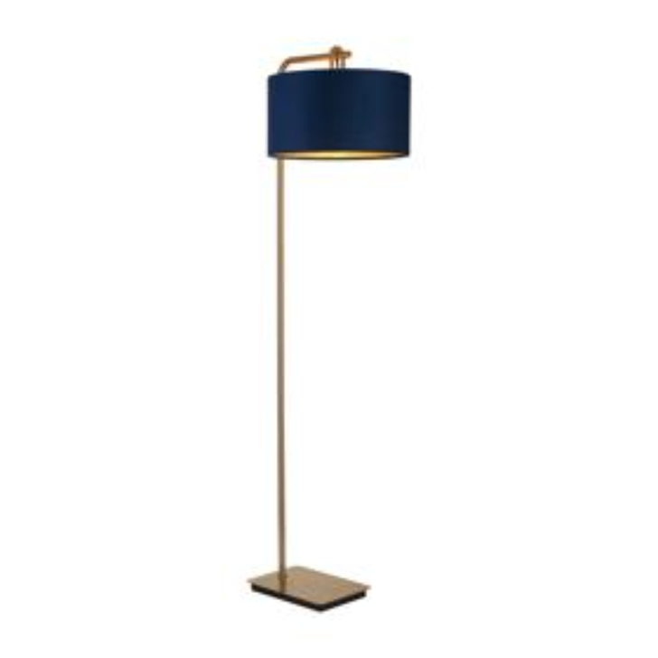 Idolite Camille Floor Lamp, 1 Light E27, Brass Gold/Matt Black/Navy/Gold 40x22cm Velvet Shade
