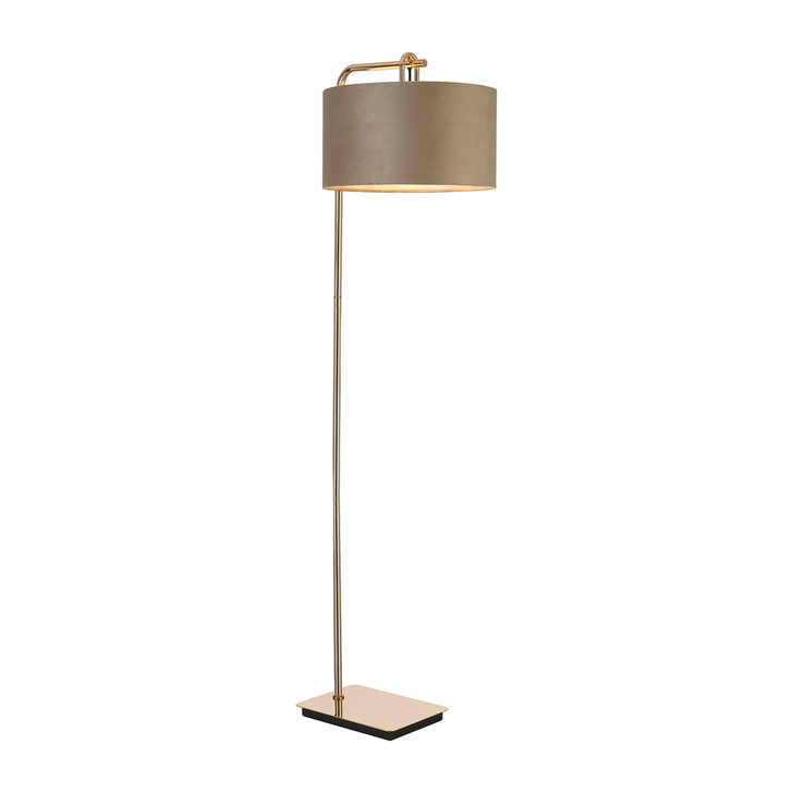 Idolite Camille Floor Lamp, 1 Light E27, French Gold/Matt Black/Latte/Prosecco 40x22cm Velvet Shade