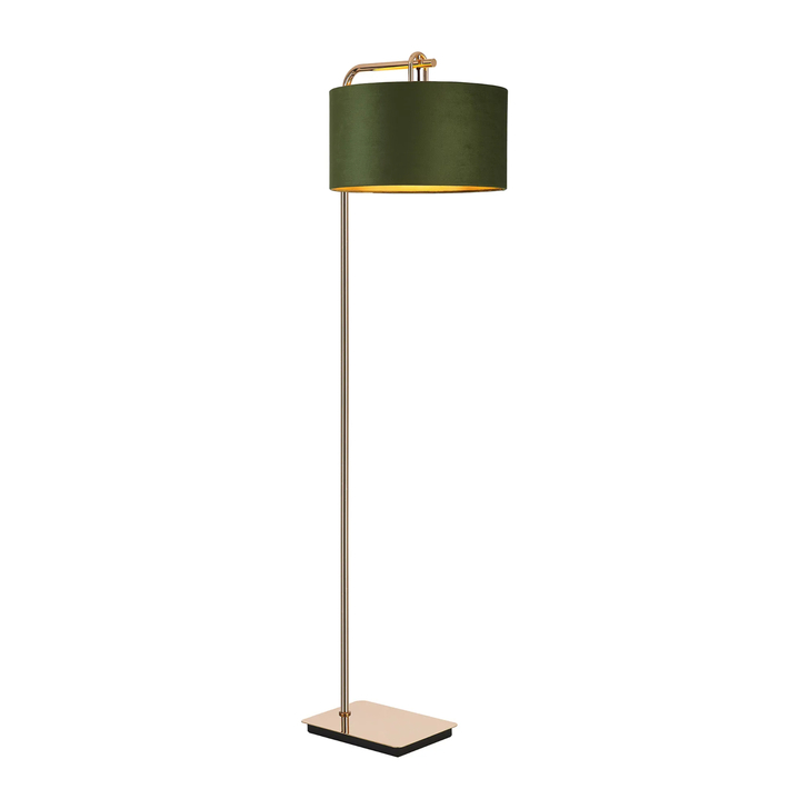 Idolite Camille Floor Lamp, 1 Light E27, French Gold/Matt Black/Moss Green/Gold 40x22cm Velvet Shade