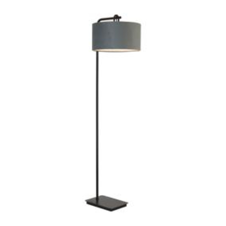Idolite Camille Floor Lamp, 1 Light E27, Matt Black/Matt Black/Dark Grey/Silver 40x22cm Velvet Shade