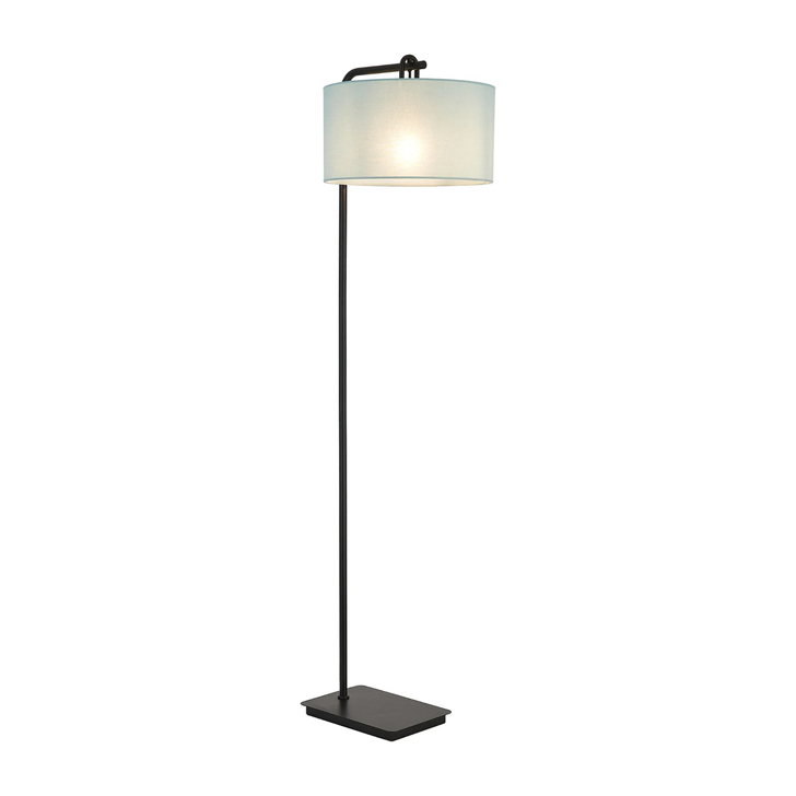 Idolite Camille Floor Lamp, 1 Light E27, Matt Black/Matt Black/Duck Egg 40x22cm Linen Shade