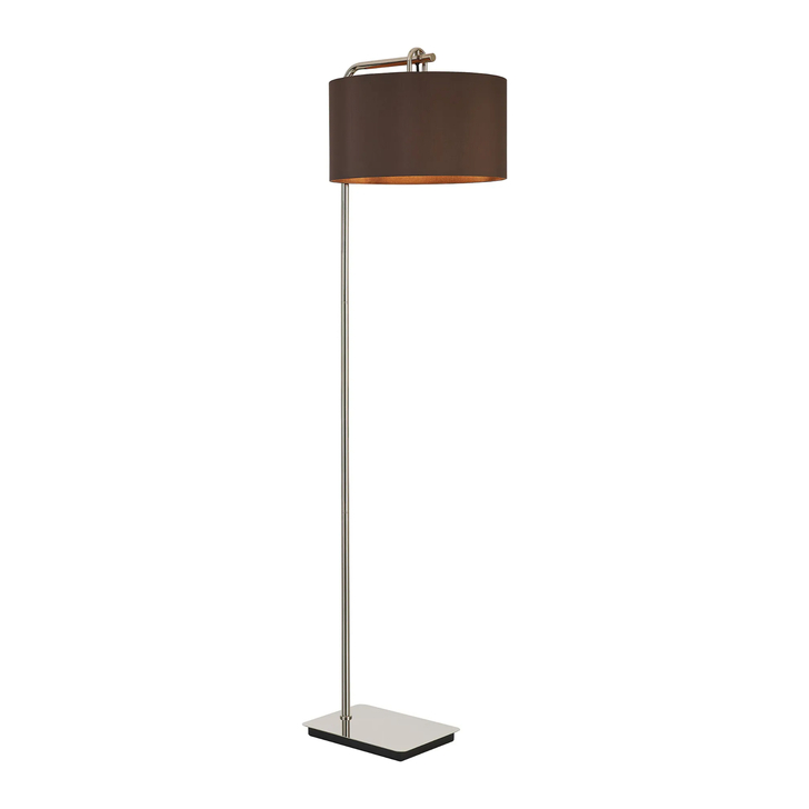 Idolite Camille Floor Lamp, 1 Light E27, Polished Nickel/Matt Black/Chocolate 40x22cm Faux Silk Shade
