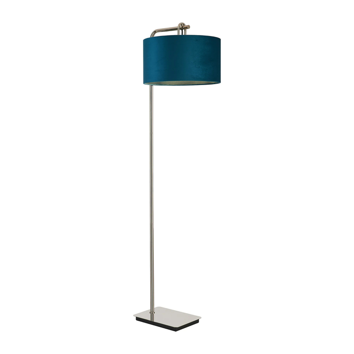 Idolite Camille Floor Lamp, 1 Light E27, Polished Nickel/Matt Black/Teal 40x22cm Velvet Shade