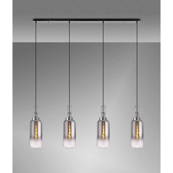 Idolite Camille Linear 4 Light Pendant E27 With 30cm Globe Glass, Brass Gold/Clear Brass Gold/Matt Black