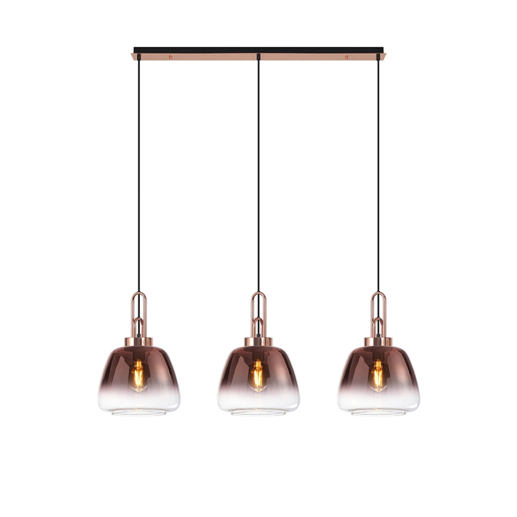 Idolite Camille Linear Pendant 3 x E27 With 28cm Trapezium Glass, Copper/Clear/Matt Black