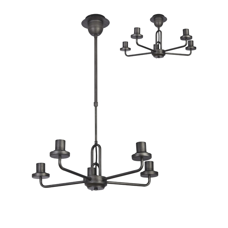 Idolite Camille Pendant/Semi Flush Light, 5 x E27, Aged Pewter