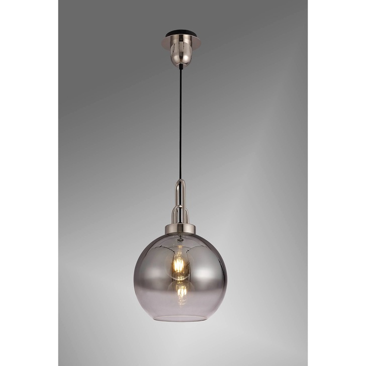 Idolite Camille Polished Nickel Finish Single Pendant Light C/W Smoked/Clear Ombre Glass Globe