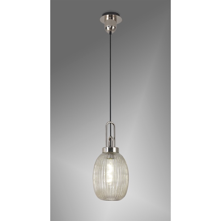 Idolite Camille Polished Nickel Single Pendant Light With Champagne Ribbed Glass