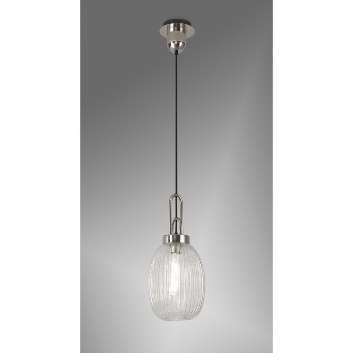 Idolite Camille Polished Nickel Single Pendant Light With Clear Ribbed Glass