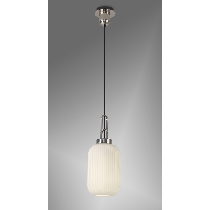 Idolite Camille Polished Nickel Single Pendant Light With Opal Ribbed Glass