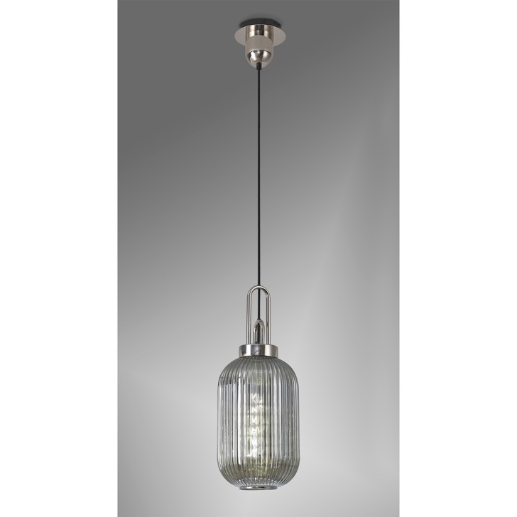 Idolite Camille Polished Nickel Single Pendant Light With Smoked Ribbed Glass