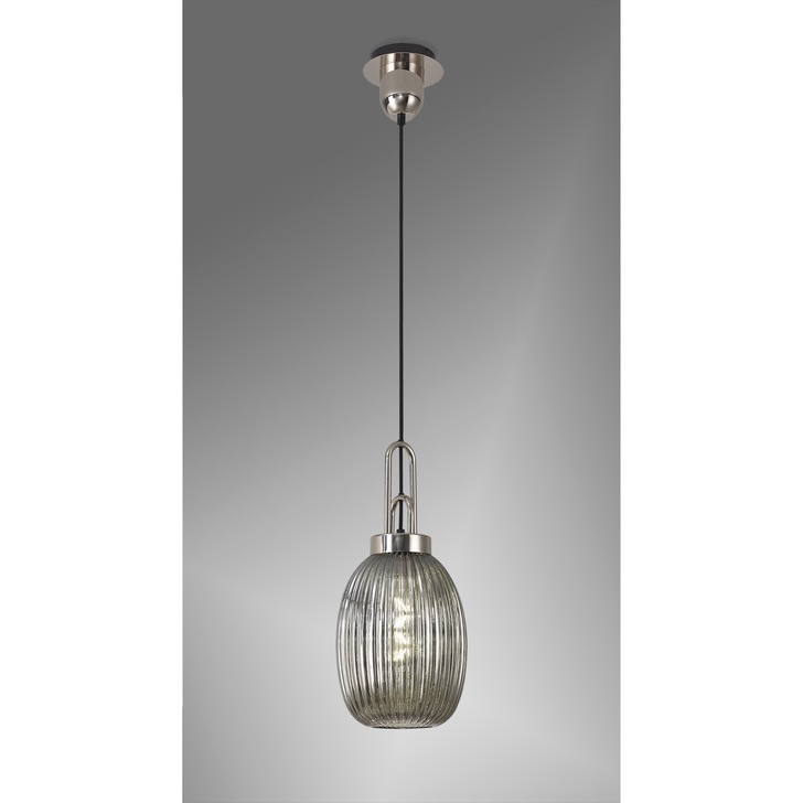 Idolite Camille Polished Nickel Single Pendant Light With Smoked Ribbed Glass