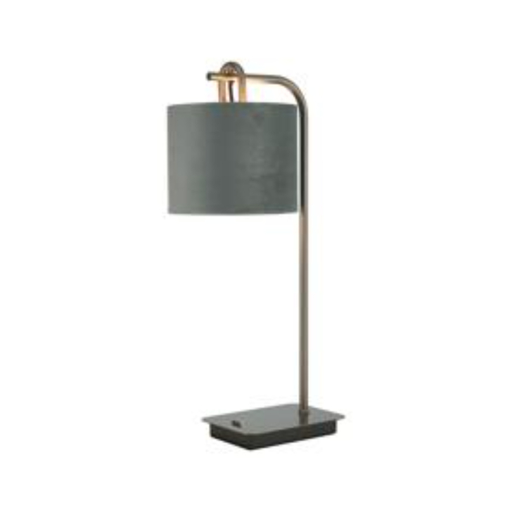 Idolite Camille Table Lamp, 1 Light E27, Antique SIlver/Matt Black/Dark Grey/Silver 20x16.5cm Velvet Shade