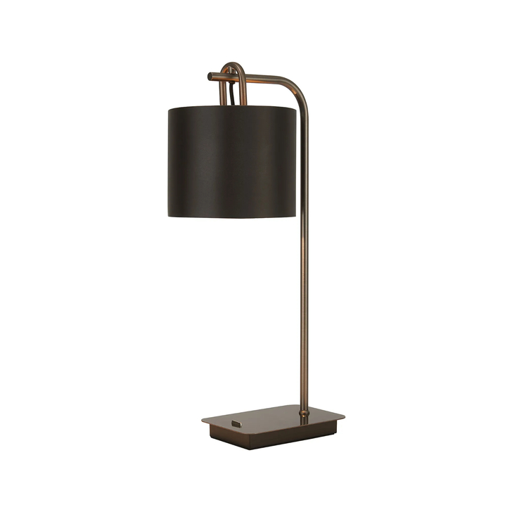 Idolite Camille Table Lamp, 1 Light E27, Antique SIlver/Matt Black/Slate 20x16.5cm Satin Shade