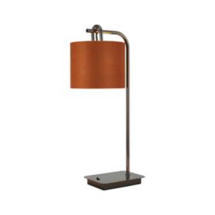 Idolite Camille Table Lamp, 1 Light E27, Black Chrome/Matt Black/Burnt Orange/Copper 20x16.5cm Velvet Shade