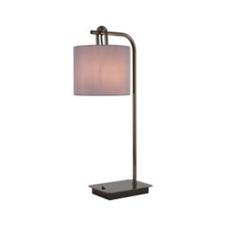 Idolite Camille Table Lamp, 1 Light E27, Black Chrome/Matt Black/Lunar 20x16.5cm Faux Silk Shade