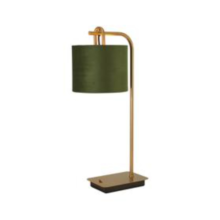 Idolite Camille Table Lamp, 1 Light E27, Brass Gold/Matt Black/Moss Green/Gold 20x16.5cm Velvet Shade