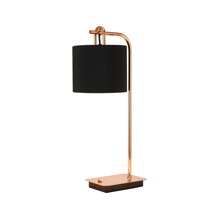 Idolite Camille Table Lamp, 1 Light E27, Copper/Matt Black/Black 20x16.5cm Faux Silk Shade