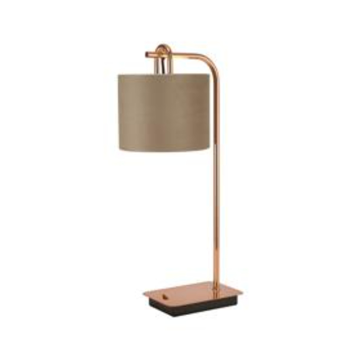 Idolite Camille Table Lamp, 1 Light E27, Copper/Matt Black/Latte/Prosecco 20x16.5cm Velvet Shade