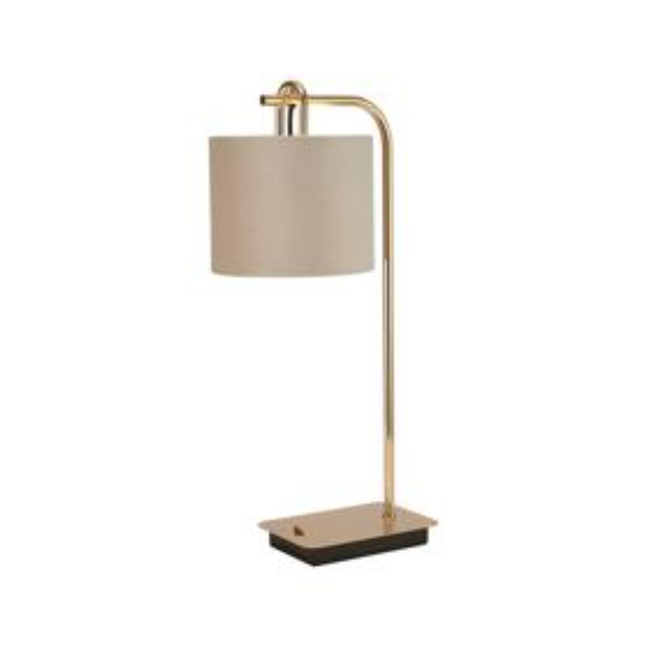 Idolite Camille Table Lamp, 1 Light E27, French Gold/Matt Black/Mink/Prosecco 20x16.5cm Velvet Shade