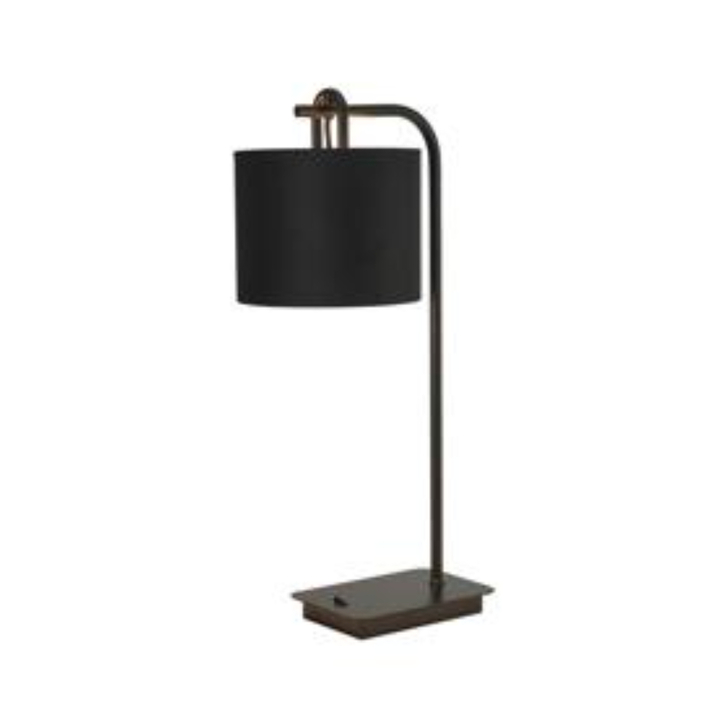 Idolite Camille Table Lamp, 1 Light E27, Matt Black/Matt Black/Burnt Orange/Copper 20x16.5cm Velvet Shade