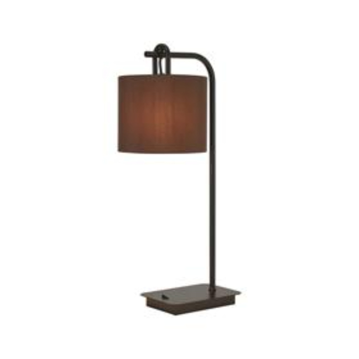 Idolite Camille Table Lamp, 1 Light E27, Matt Black/Matt Black/Chocolate 20x16.5cm Faux Silk Shade