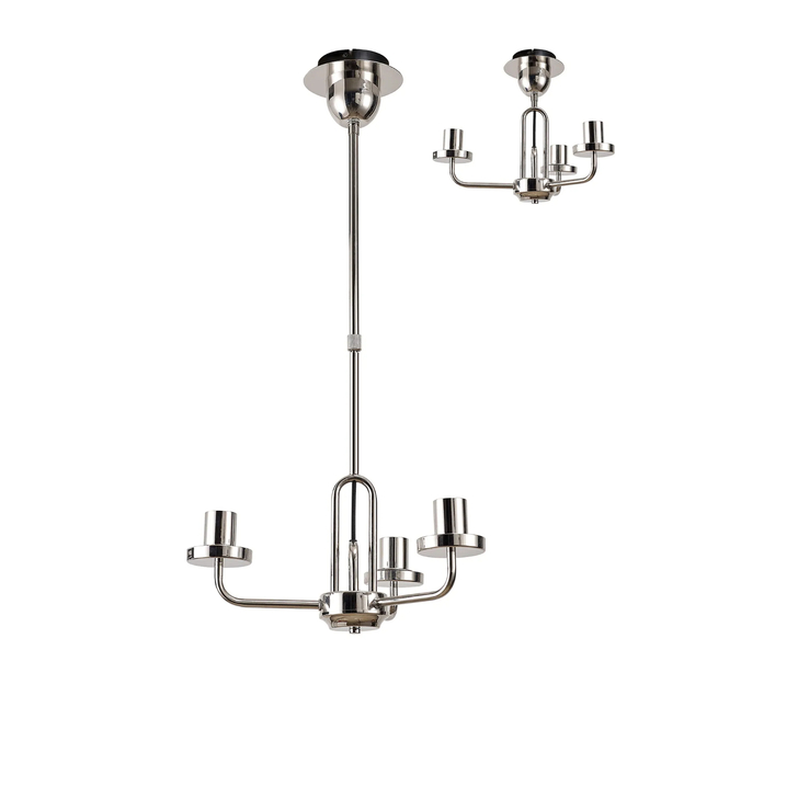Idolite Camille Telescopic Pendant/Semi Flush Light, 3 x E27, Polished Nickel