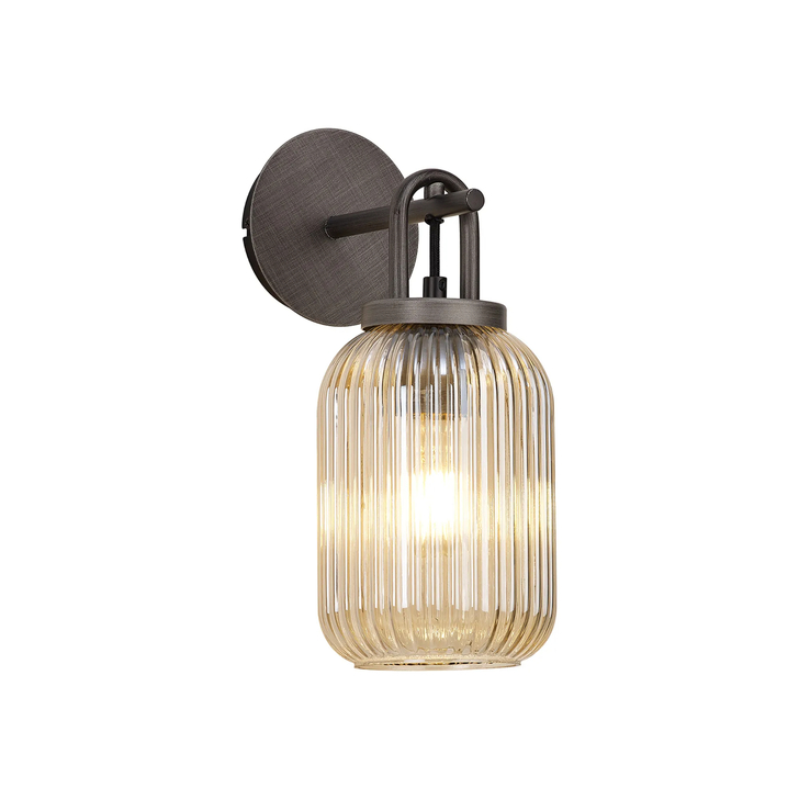 Idolite Camille Wall Light Switched, 1 x E27, Aged Pewter With 14cm Tubular Ribbed Glass, Champagne
