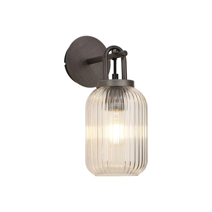 Idolite Camille Wall Light Switched, 1 x E27, Aged Pewter With 14cm Tubular Ribbed Glass, Clear
