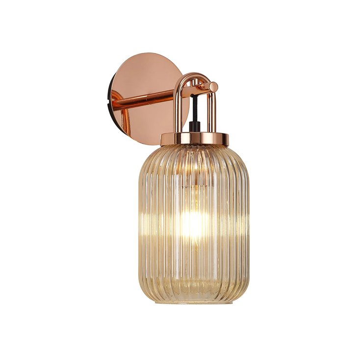 Idolite Camille Wall Light Switched, 1 x E27, Copper With 14cm Tubular Ribbed Glass, Champagne