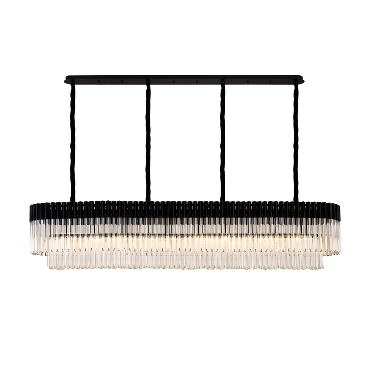 Idolite Carpathian 10 Light Large 2m Linear Bar Pendant Chandelier In Black With Clear Glass