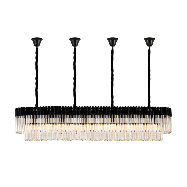 Idolite Carpathian 10 Light Large 2m Linear Bar Pendant Chandelier In Black With Clear Glass (Individual Ceiling Cups)