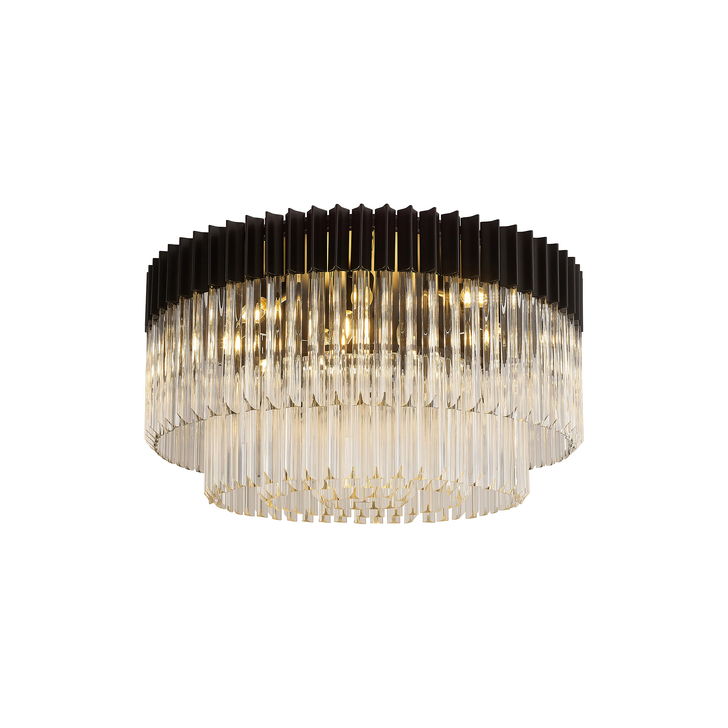 Idolite Carpathian 12 Light Extra Large Round Flush Ceiling Light Chandelier In Black With Clear Glass