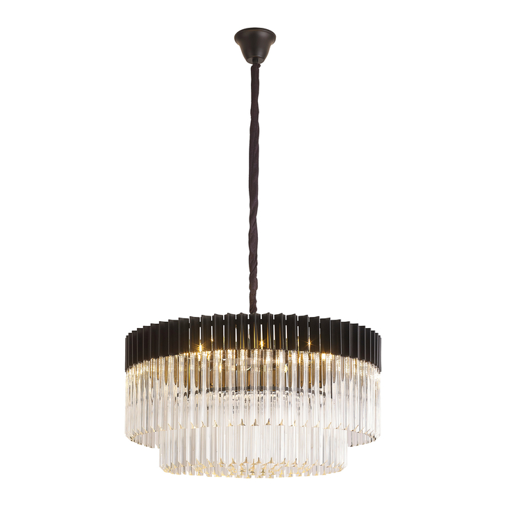 Idolite Carpathian 12 Light Extra Large Round Pendant Chandelier In Black With Clear Glass