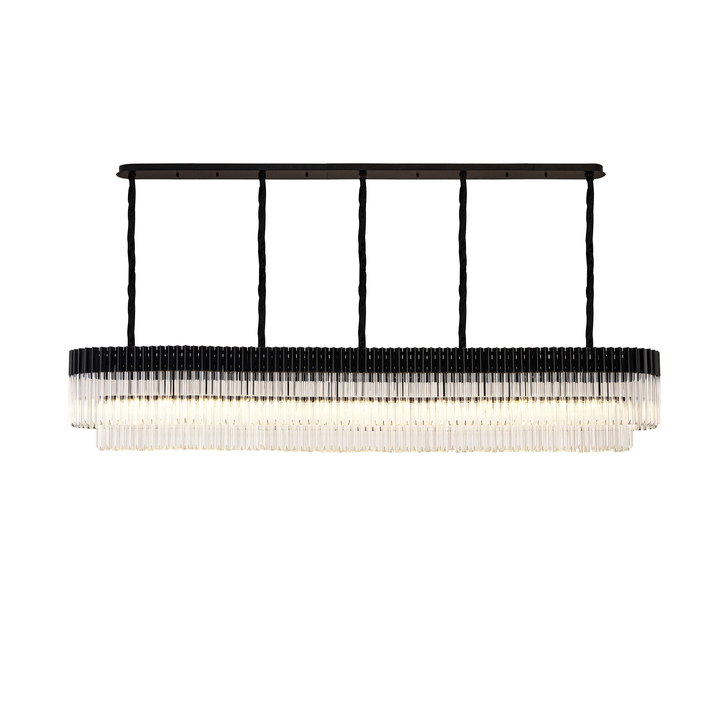 Idolite Carpathian 13 Light Large 2.5m Linear Bar Pendant Chandelier In Black With Clear Glass