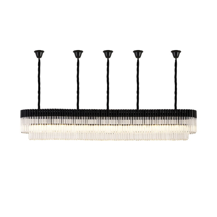 Idolite Carpathian 13 Light Large 2.5m Linear Bar Pendant Chandelier In Black With Clear Glass (Individual Ceiling Cups)