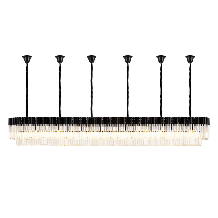 Idolite Carpathian 16 Light Extra Large 3m Linear Bar Pendant Chandelier In Black With Clear Glass (Individual Ceiling Cups)