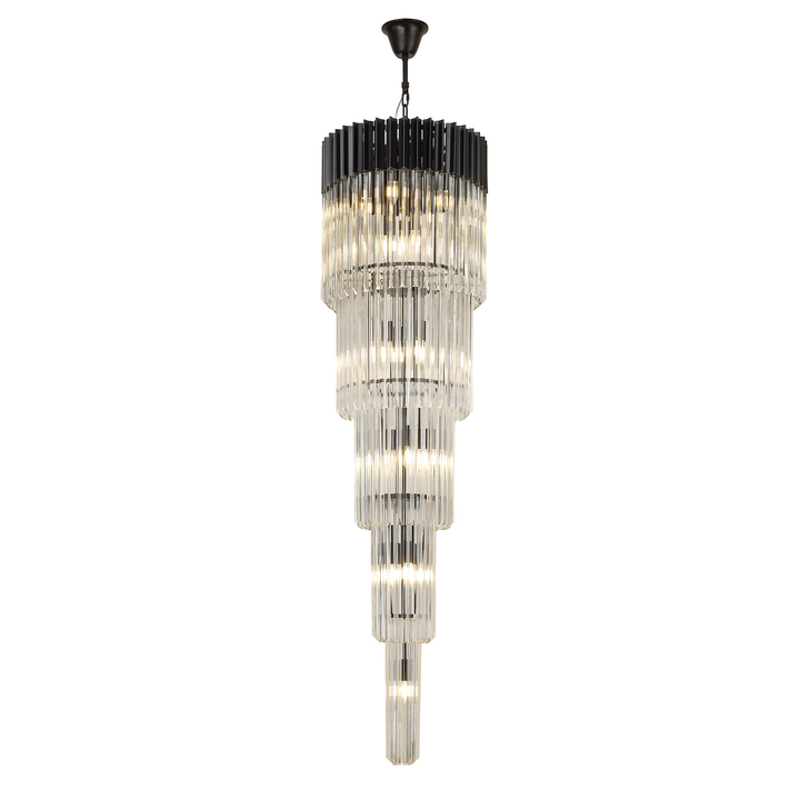 Idolite Carpathian 18 Light 5 Tier Tall Round Pendant Chandelier In Black With Clear Glass