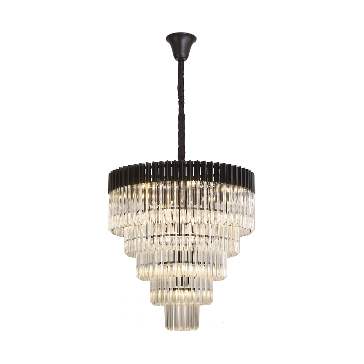 Idolite Carpathian 19 Light 5 Tier Round Pendant Chandelier In Black With Clear Glass