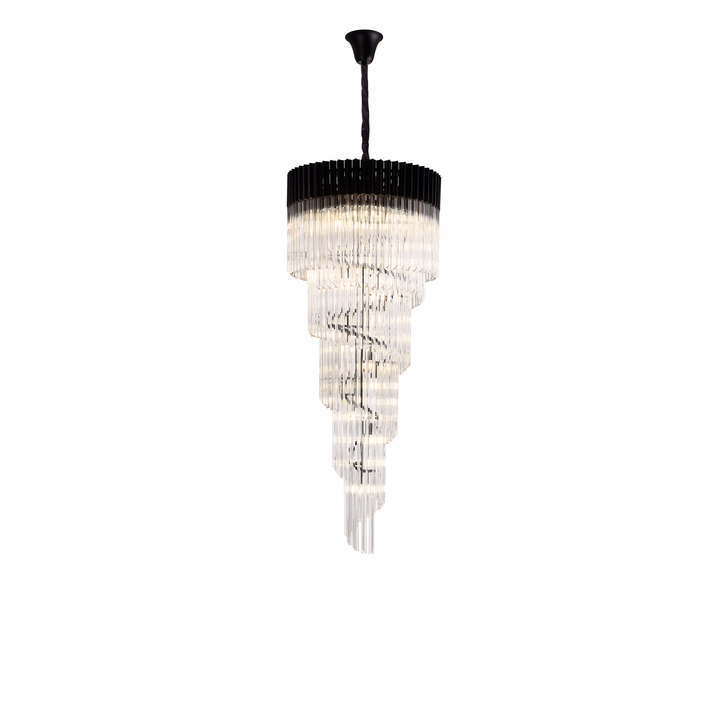 Idolite Carpathian 23 Light 5 Tier Tall Round Pendant Chandelier In Black With Clear Glass