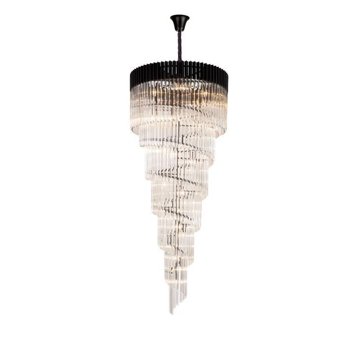 Idolite Carpathian 31 Light 7 Tier Round Pendant Chandelier In Black With Clear Glass