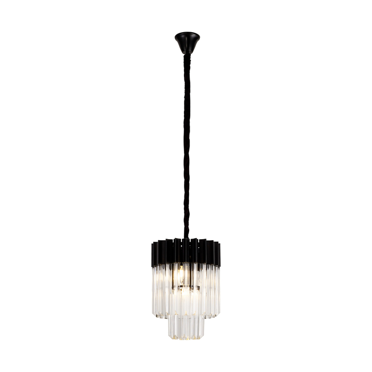 Idolite Carpathian 4 Light Round Pendant Chandelier In Black With Clear Glass