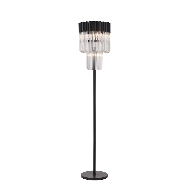 Idolite Carpathian 5 Light Floor Lamp Chandelier In Black With Clear Glass