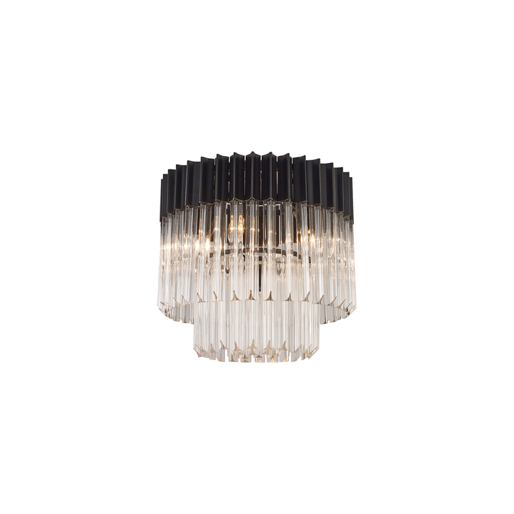 Idolite Carpathian 5 Light Round Flush Ceiling Light Chandelier In Black With Clear Glass