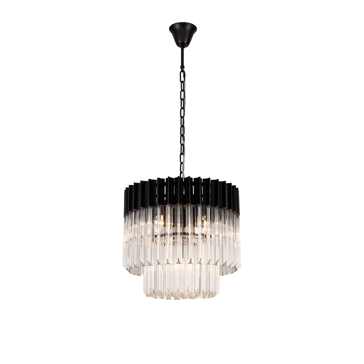 Idolite Carpathian 5 Light Round Pendant Chandelier In Black With Clear Glass