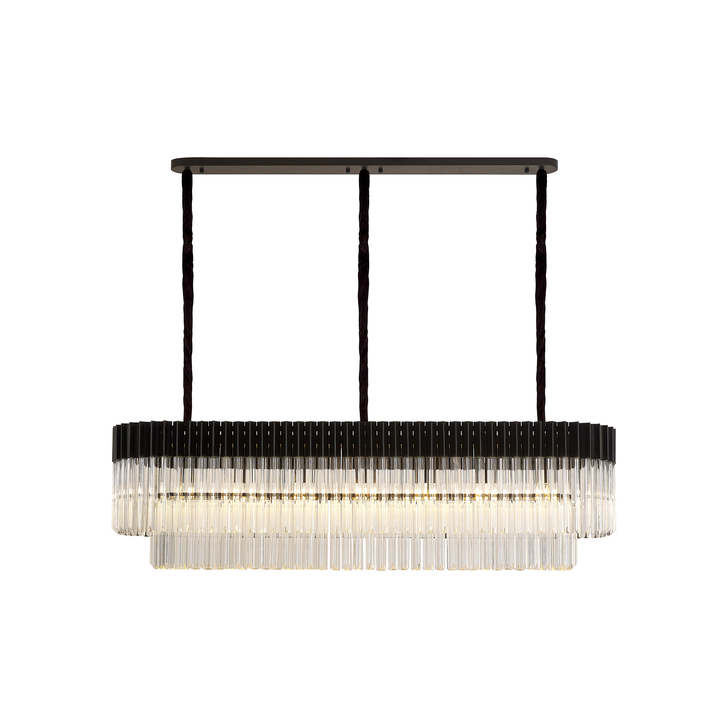 Idolite Carpathian 7 Light Large 1.5m Linear Bar Pendant Chandelier In Black With Clear Glass