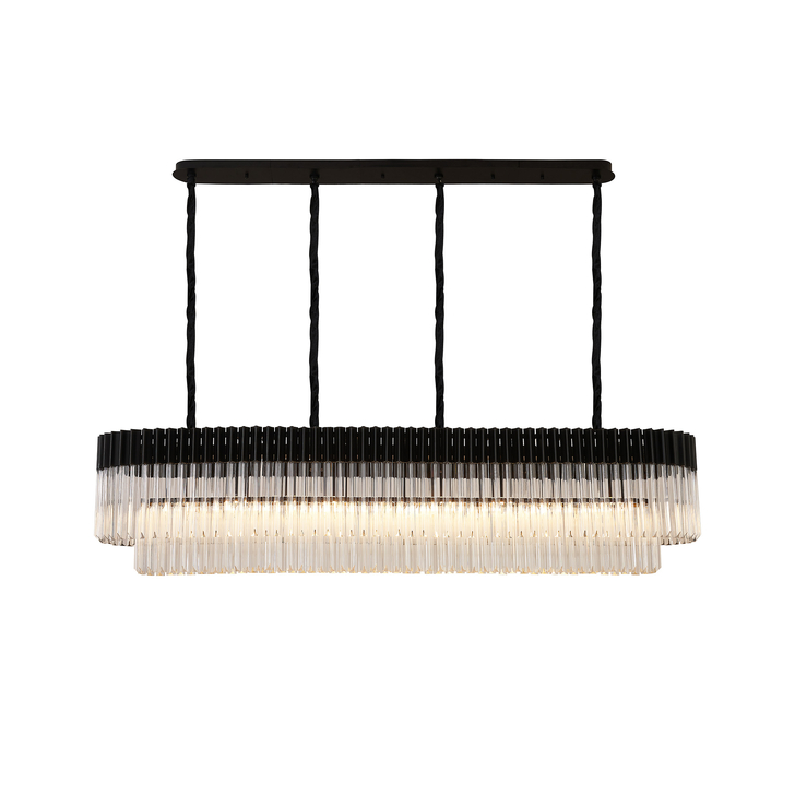 Idolite Carpathian 9 Light Large 1.8m Linear Bar Pendant Chandelier In Black With Clear Glass